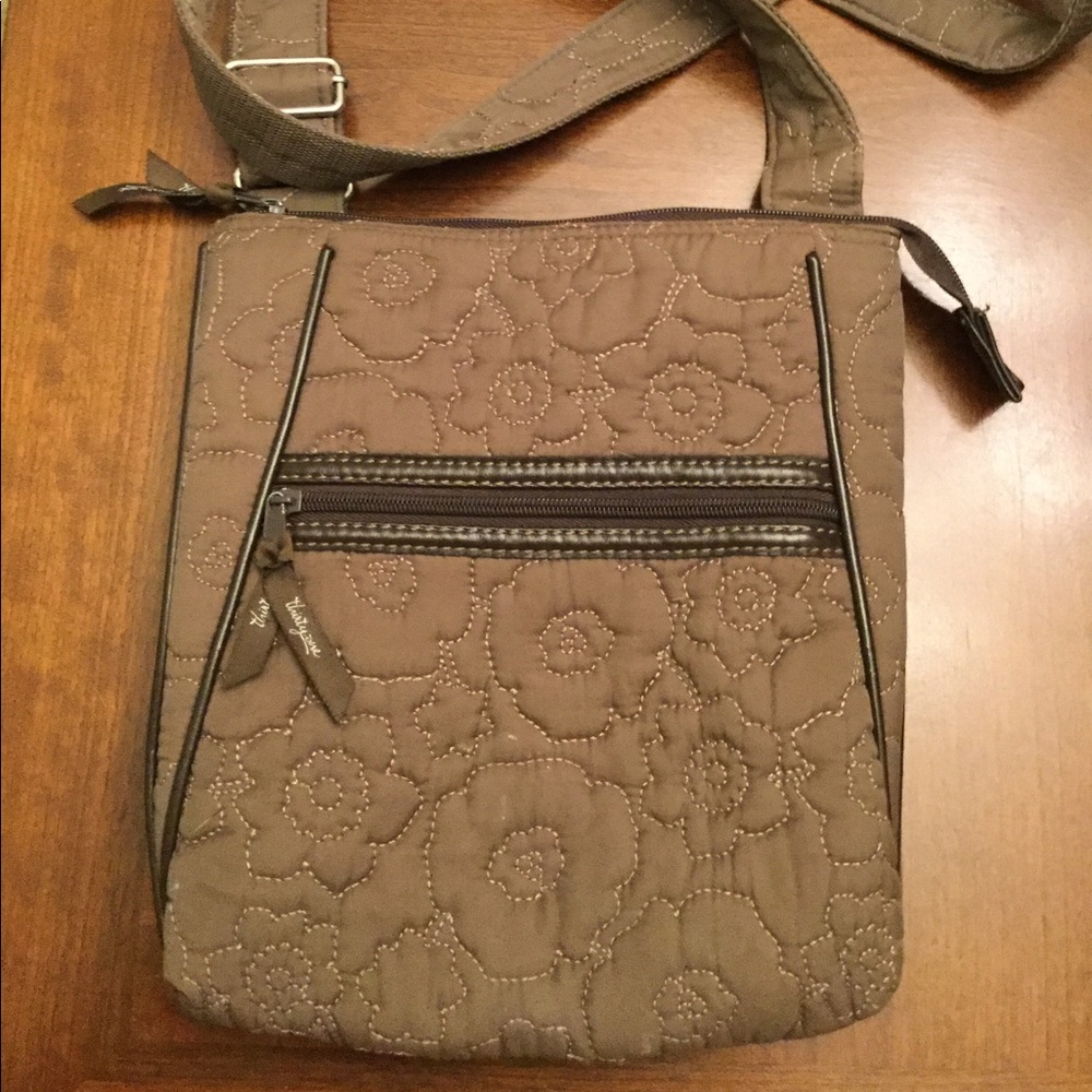 Thirty One Crossbody Purse Brown Quilted Floral